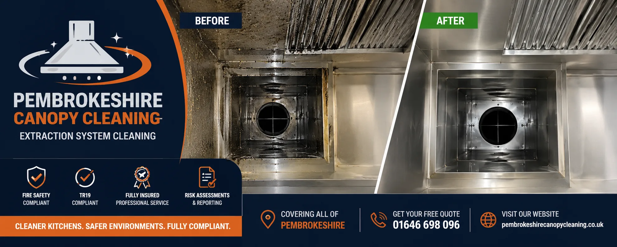Kitchen ductwork grease cleaning before and after Pembrokeshire